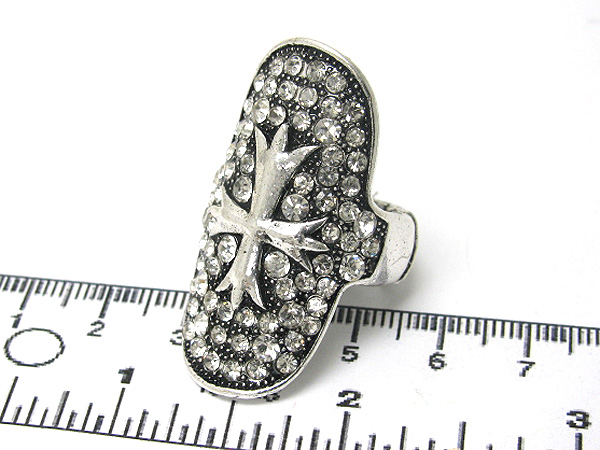 Glam punk rock glam punk rock crystal stud cross long finger stretch ring