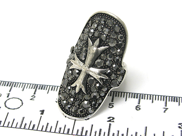 Glam punk rock glam punk rock crystal stud cross long finger stretch ring