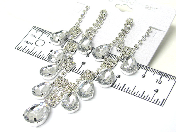 Multi rhinestone square drop with tear drops glass party necklace earring set