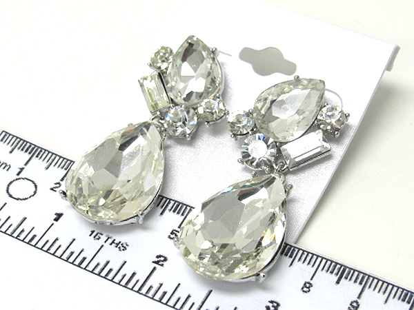 Crystal with double large tear drop glass earring