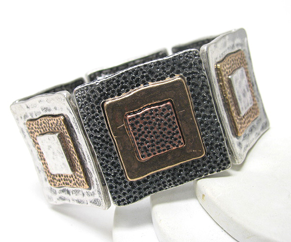 Multi metal square pebble stretch bracelet