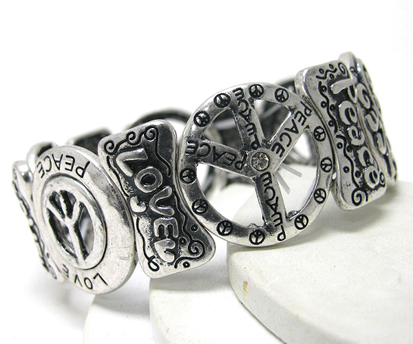 Crystal metal peace theme stretch bracelet