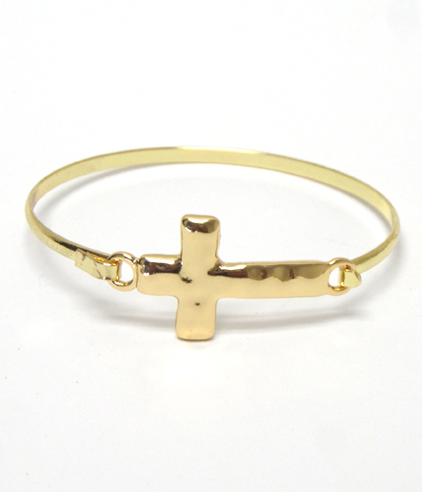 Hammered textured cross metal push bangle bracelet