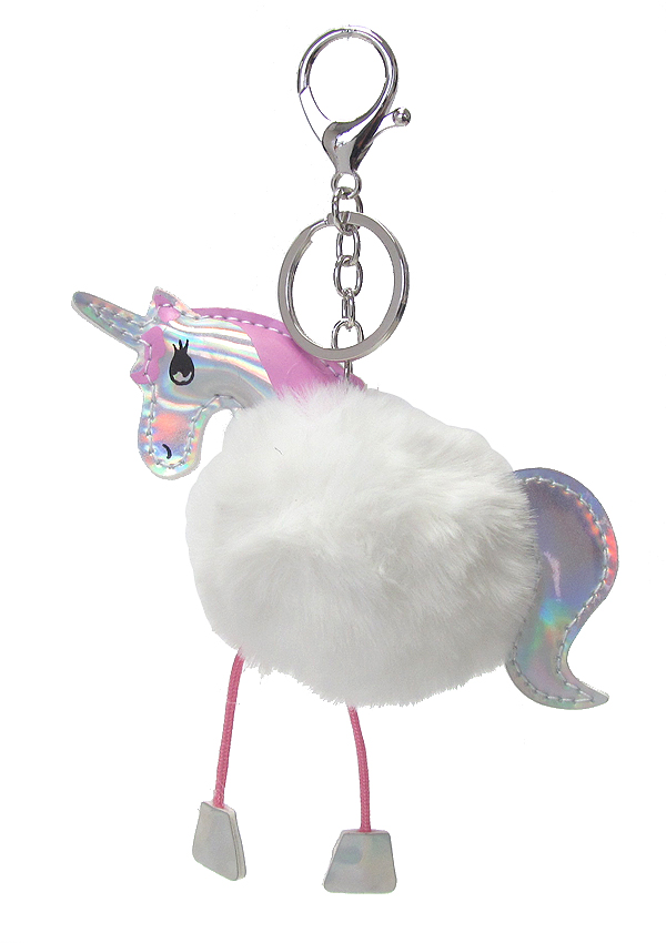 Puffy cushion and pom key chain - unicorn