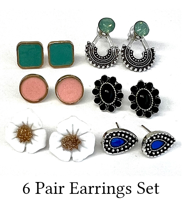 Value pack -6 pair flower and multi shape vintage earring set