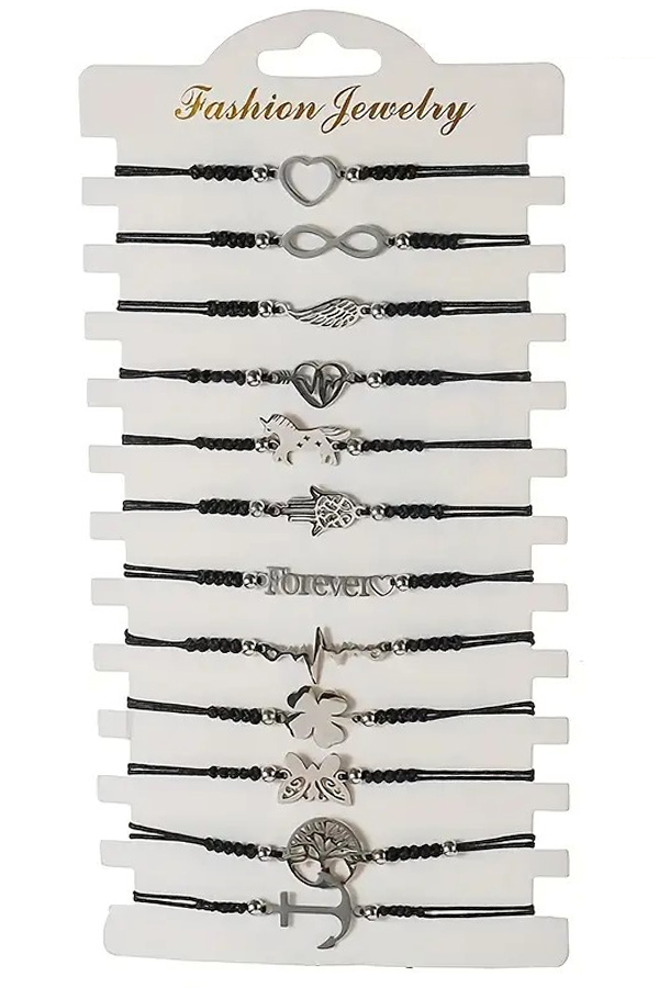 Value pack -12 piece multi theme pull tie friendship bracelet set