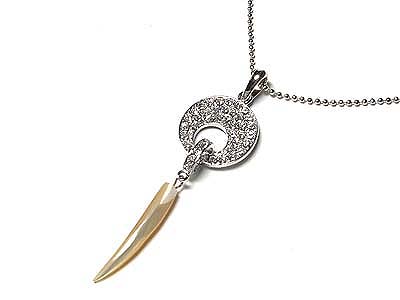 Made in korea whitegold plating crystal round pendant and shell drop necklace