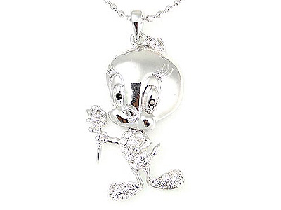 Made in korea whitegold plating crystal tweety necklace