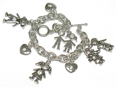 Crystal stud boy and girl charm dangle bracelet