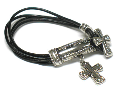 Cross charm closure multi cord bracelet