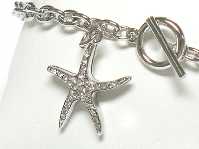 Whitegold palting crystal starfish charm toggle bracelet