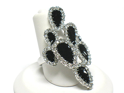 Enamel and crystal tear shape cluster metal ring