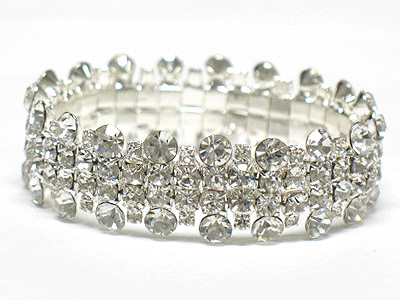 Crystal stone stud double line rhinestone stretch bracelet