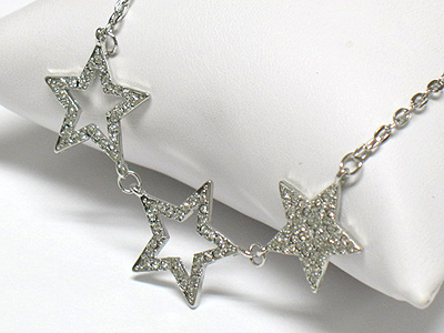 Crystal three star link necklace