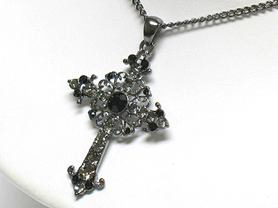 Crystal deco cross necklace