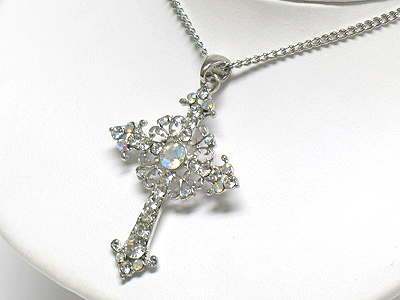 Crystal deco cross necklace