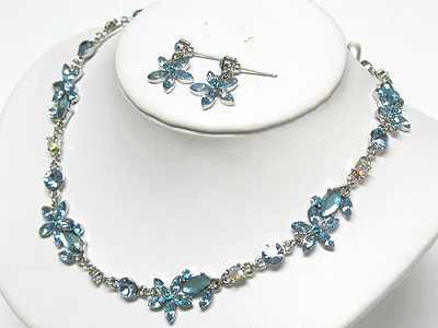 Austrian crystal flower link necklace and earring set