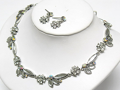 Austrian crystal flower link necklace and earring set