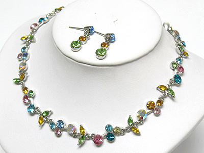 Austrian crystal flower link necklace and earring set