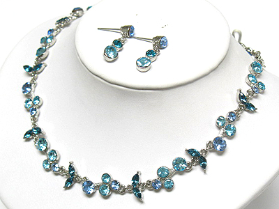 Austrian crystal flower link necklace and earring set