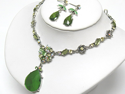 Austrian crystal flower link necklace and earring set