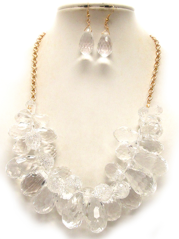 Multi size acrylic teardrop deco necklace earring set