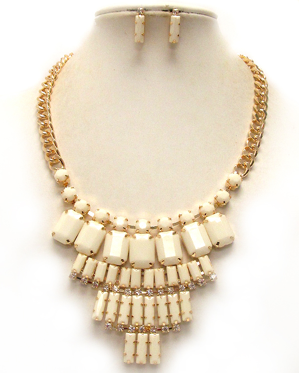 Multi crystal and acrylic baguette stone deco drop bib necklace earring set