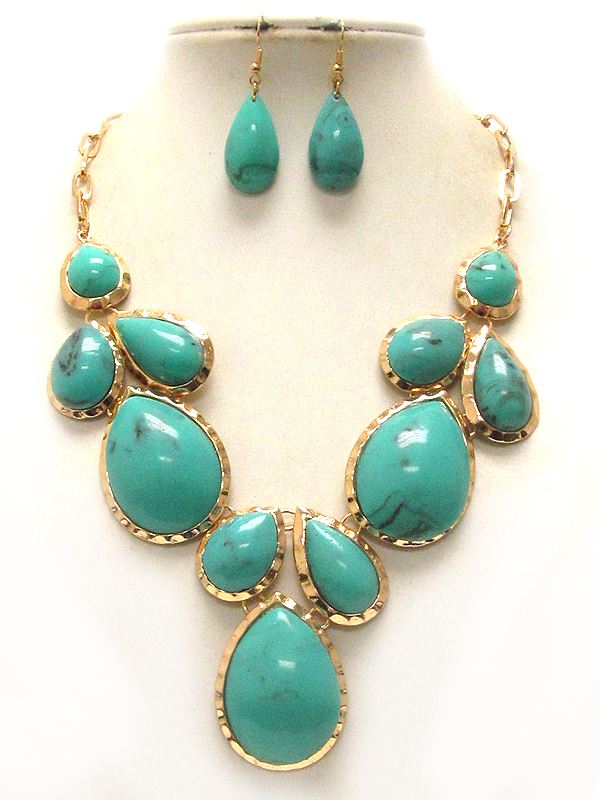 Multi teardrop acrylic stone necklace earring set