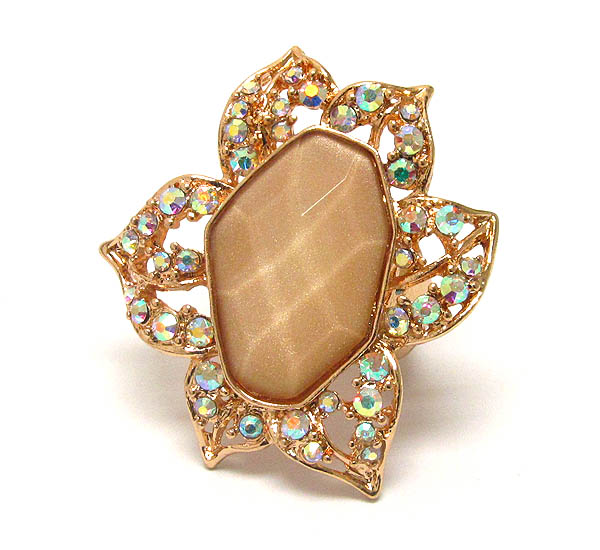 Crystal and facet glass deco flower stretch ring