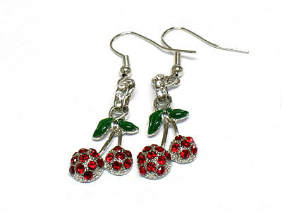 Crystal and enamel cherry earring