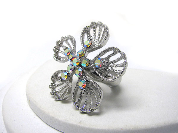 Crystal center and flower petal stretch ring