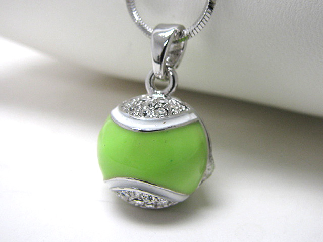 Made in korea whitegold plating crystal stud tennis ball pendant necklace