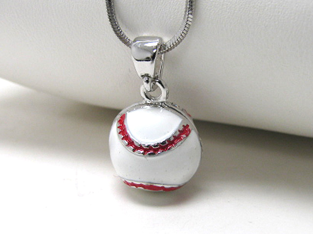 Made in korea whitegold plating metal epoxy baseball ball pendant necklace