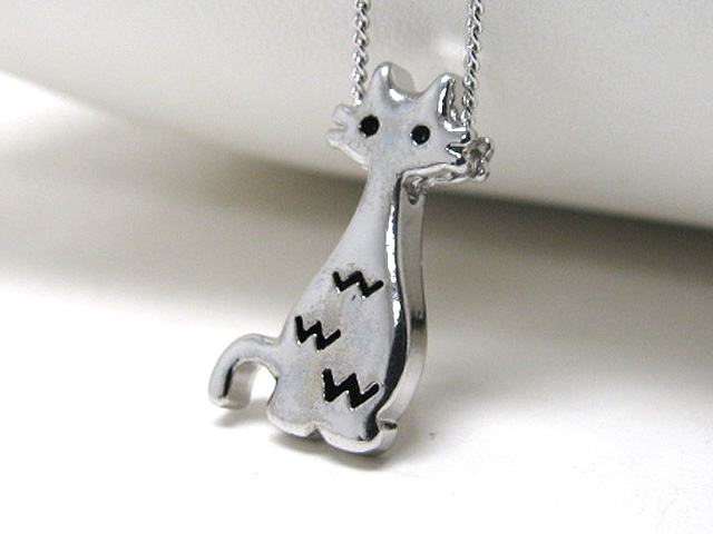 Made in korea whitegold plating art deco cat pendant necklace