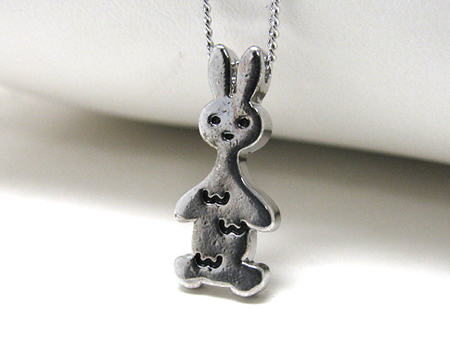 Made in korea whitegold plating art deco bunny pendant necklace