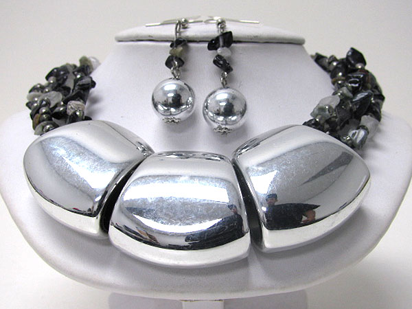 Large 3 piece metal link bold necklace earring set