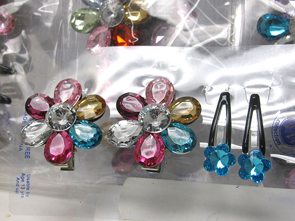 12 pair dozen special - multi color acrylic stone flower hair pin mens jewelry