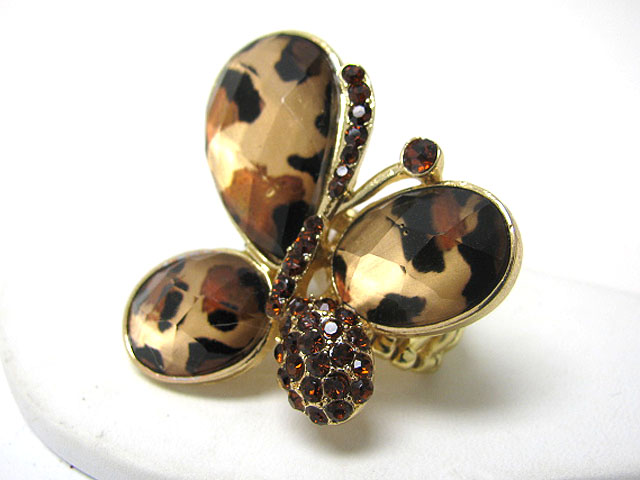 Crystal deco animal pattern butterfly stretch ring