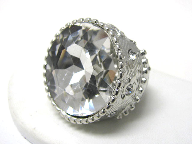 Facet glass stone and crystal side deco metal stretch ring