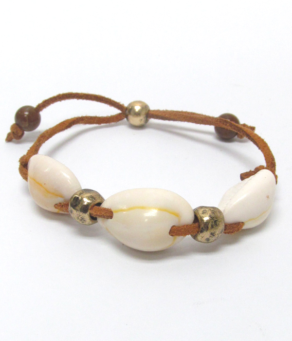 Shell suede pull and tie bracelet