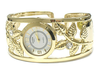 Flower shape with crystal stone bangle watch