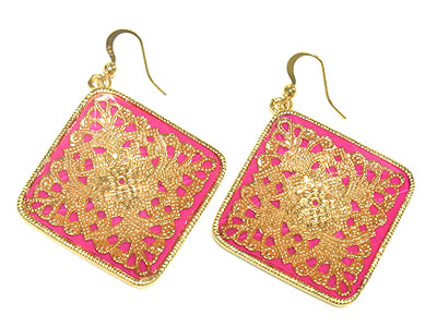 Large abstract design square earring