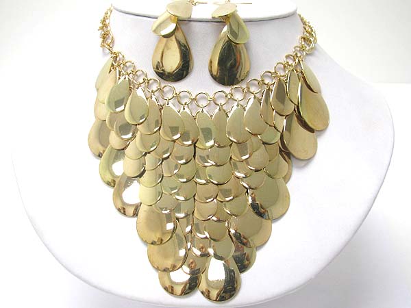 Multi metal scale cascade necklace earring set