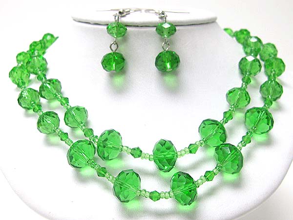 2 row gradual facet glass beads neckalce earring set