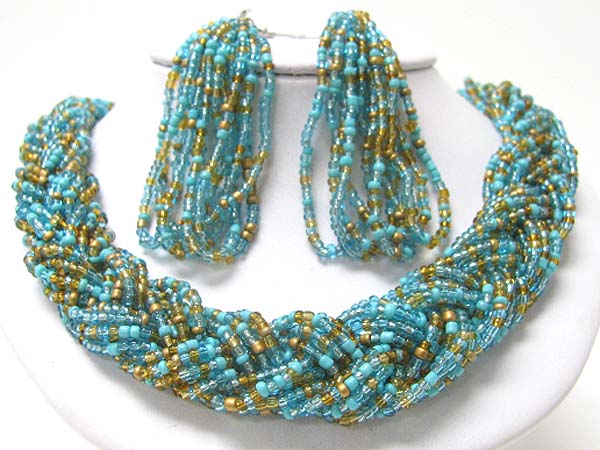 Braided seed beads link necklace earring set