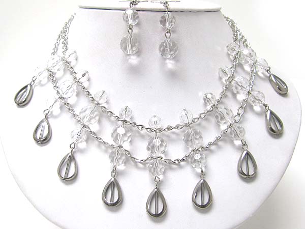 3 level glass beads drape neckalce earring set 