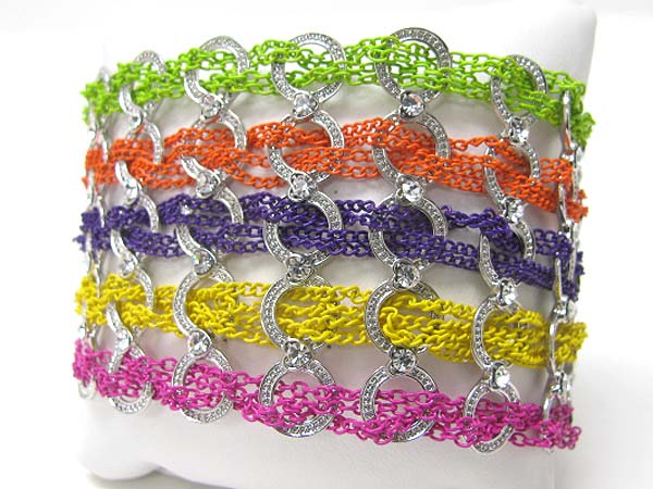 Multi crystal ring and colored chain thread bracelet