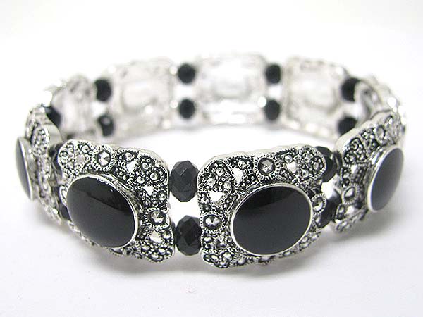 Marcasite look casting metal and glass beads stretch bracelet