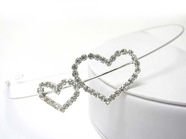 Rhinestone dual heart accent metal headband