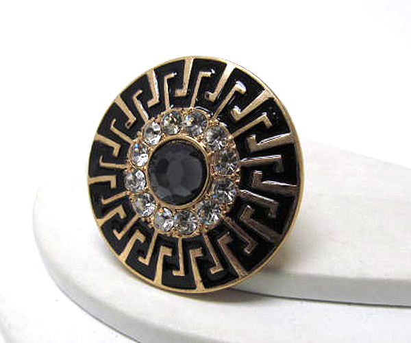 Crystal metal fashion azteca pattern round stretch ring -western